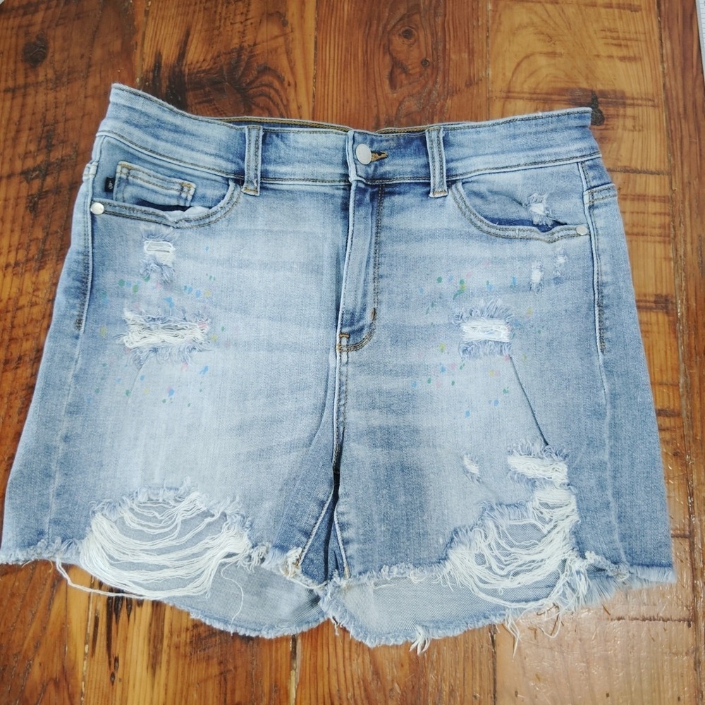 Judy Blue Women's Distressed Paint Splatter High Rise Jean Shorts Size XL